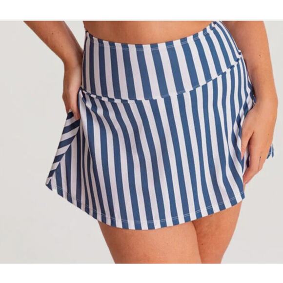 Brand New Shapermint Women's XL High Waisted Full Coverage Swim Skirt Blue White - Picture 1 of 11